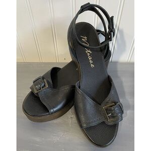Matisse Dutch Clogs Womens 7M Black Leather Slingback Sandals‎ Wooden Platform